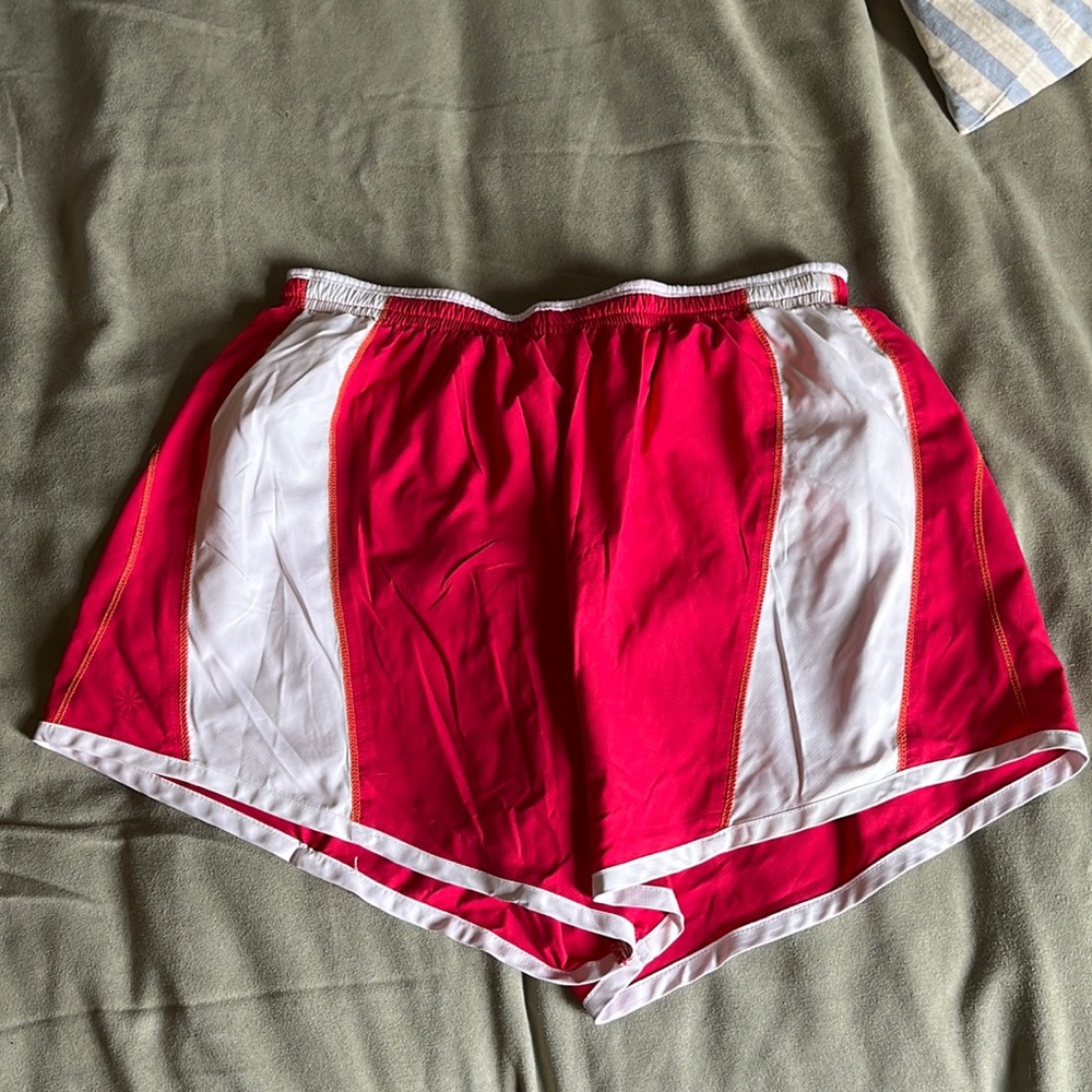 Athleta pink/white lined athletic shorts